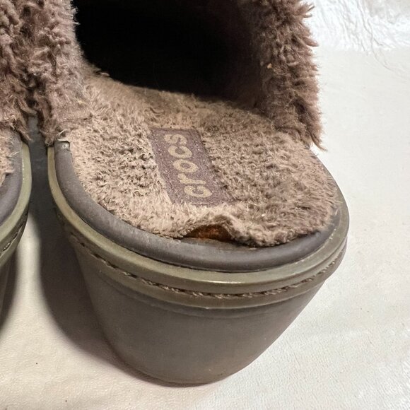 Crocs Cobbler Eva Lined Clog Mule womens 9 brown furry lining block high heel - Picture 5 of 15
